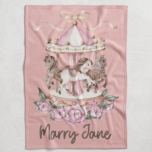 Personalized Horse Blanket Girl, Nursery Baby Blanket, Blanket with name, Gift for daughter, Baby shower gift