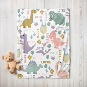 Personalized Dinosaur Blanket, Blanket for daughter, Girl Blanket, Baby Shower Gift, Newborn gift