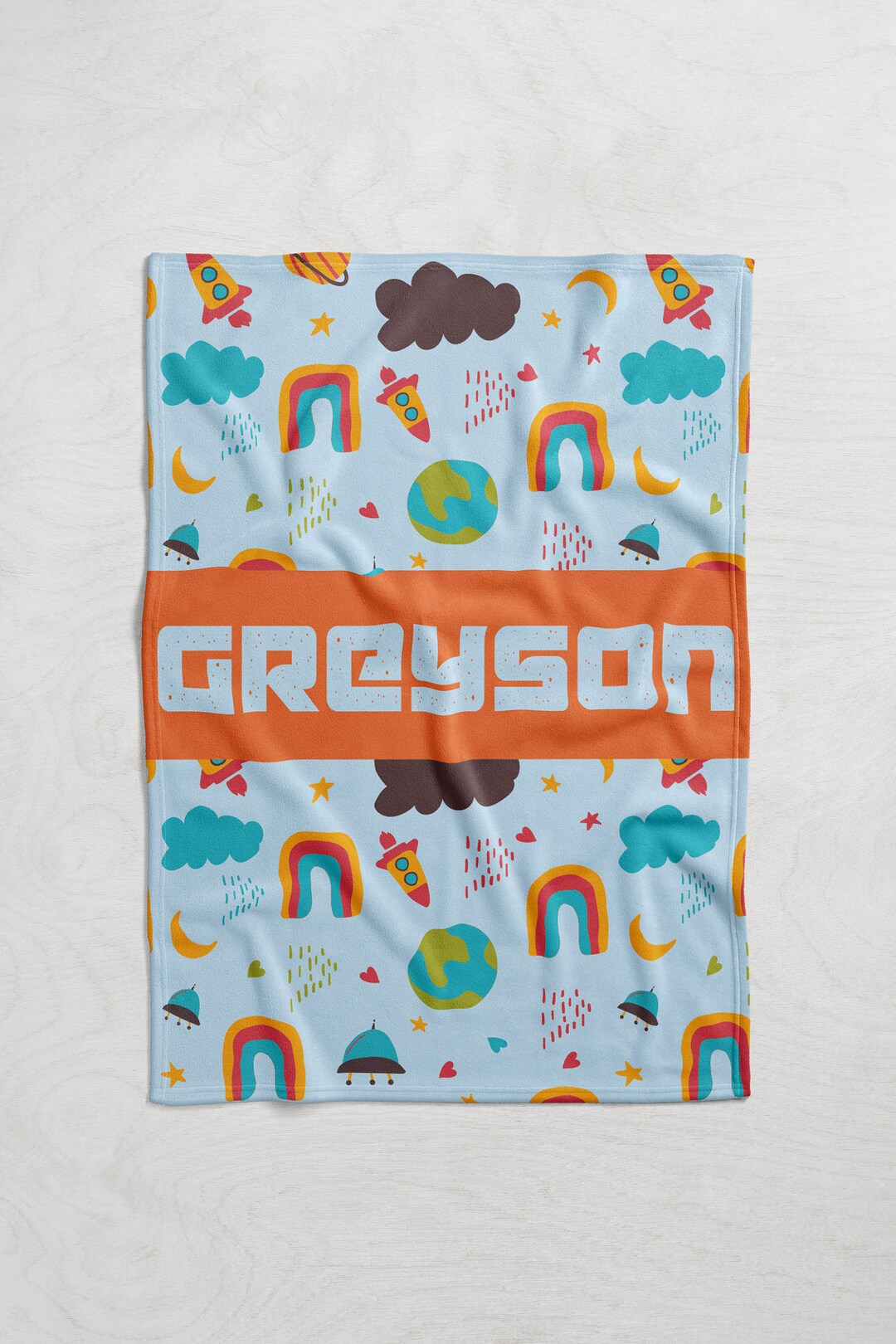 Personalized Space Blanket Personalized Baby Blanket Rainbow Etsy