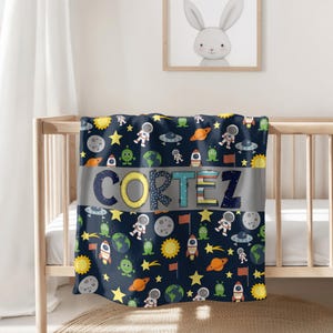 Personalized Boy Blanket, Blanket for Son, Space Blanket with name, Baby Shower gift image 2