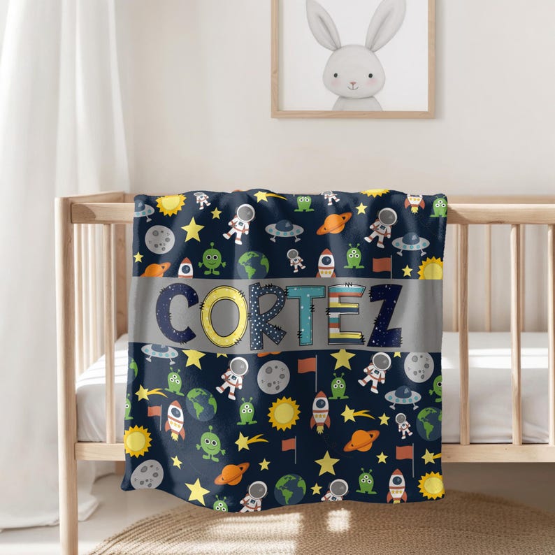 Personalized Boy Blanket, Blanket for Son, Space Blanket with name, Baby Shower gift image 2