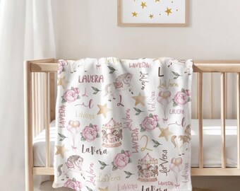 Personalized Girl Blanket, Horse Blanket with name, Blanket for Daughter, Hospital Blanket, Baby Shower Gift