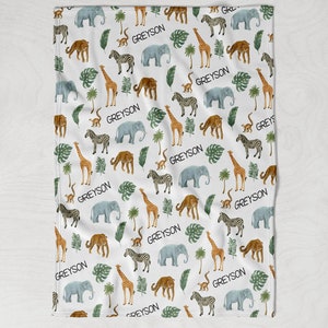 Personalized Baby Blanket, Safari Animals Baby Blanket, New Mom Gift, Newborn Gift, Animal Baby Shower Gift, Jungle Baby Blanket
