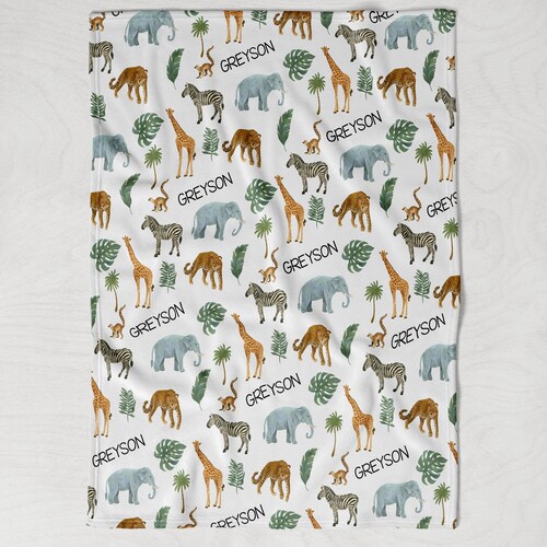 Personalized Baby Blanket Safari Animals Baby Blanket New Etsy
