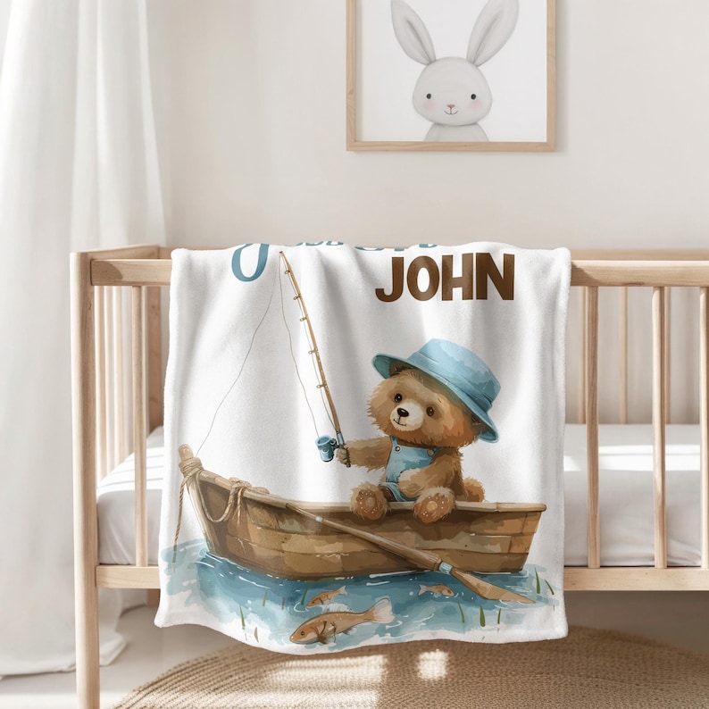 Personalisierte Jungen Angeln Decke - individuelles Baby Geschenk - individuelles Namensandenken Geschenk - Babypartygeschenk Bild 2