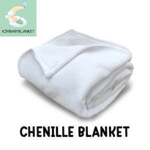 A white, folded CHENILLE BLANKET is shown against a white background.