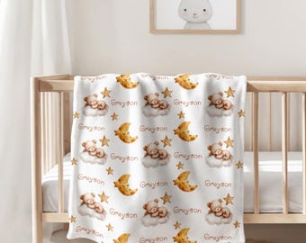 Personalized Blanket Boy, Teddy Bear Baby Blanket, Newborn Gift, Boy Blanket with name, Baby Shower Gift,