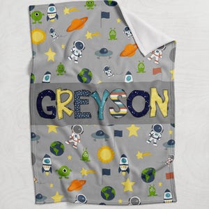 Personalized Boy Blanket, Blanket for Son, Space Blanket with name, Baby Shower gift image 3