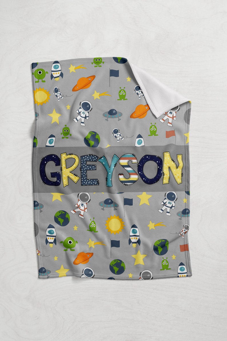 Personalized Boy Blanket, Blanket for Son, Space Blanket with name, Baby Shower gift image 3