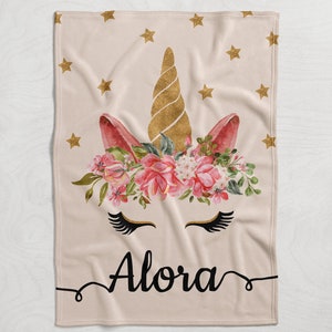 Personalized Unicorn Floral Baby Blanket, Minky or Sherpa custom blanket, Baby blanket, birthday gift idea, Hospital gift blanket, Baby