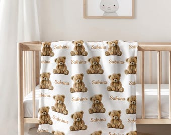 Personalized Baby Blanket, Teddy Bear Blanket for kids, Blanket with name, Newborn Gift, Baby Shower Gift