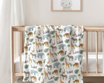 Personalisierte Jungen Decke, Safari Tiere Baby Decke, Decke für Sohn, Neugeborenen Geschenk, Babypartygeschenk