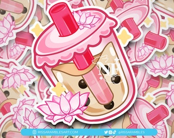 Kawaii Boba Sticker: Hand-Drawn Milk Tea Vinyl Sticker