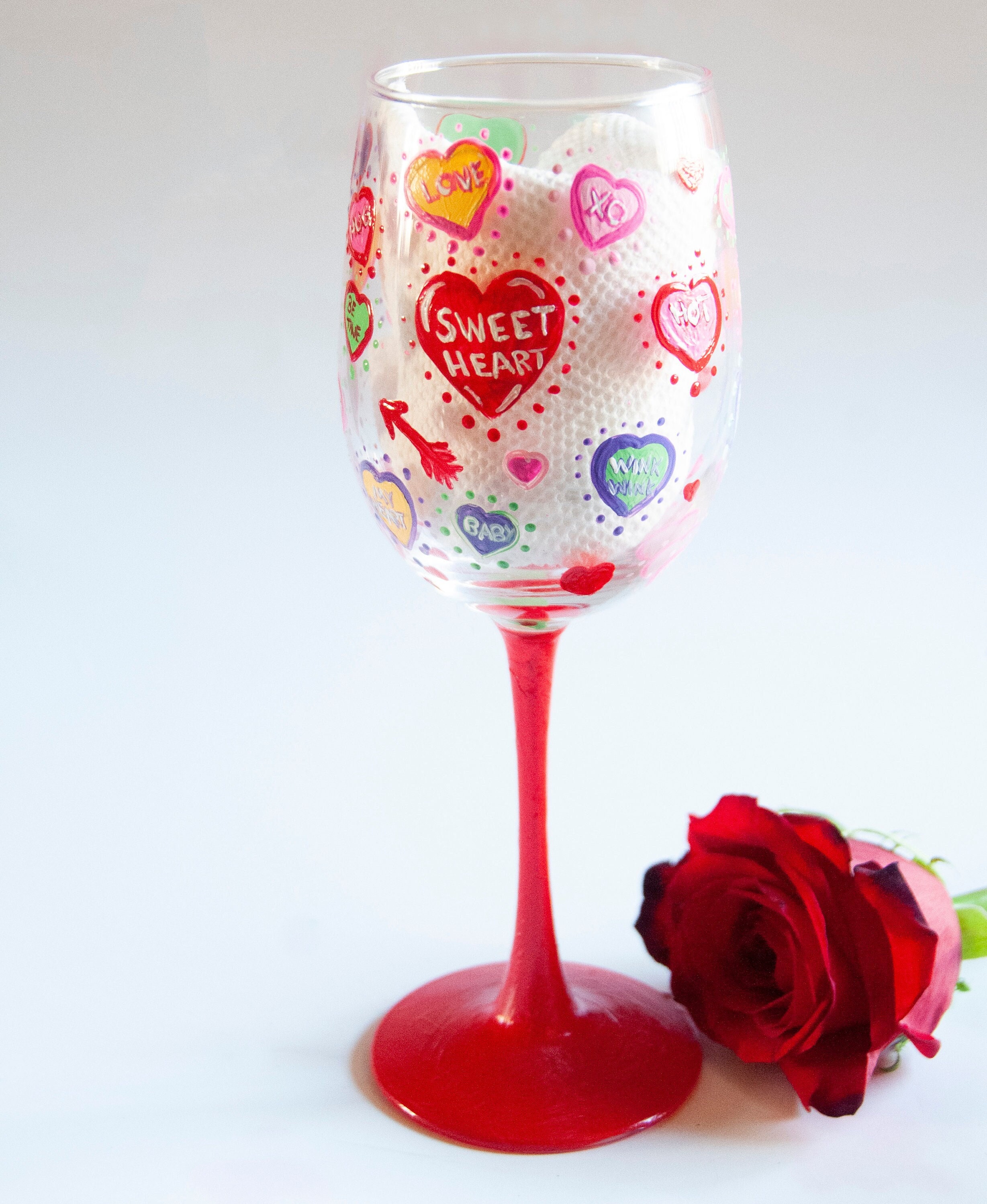 Valentine's Day Conversation Heart Hand Painted Wine Glass - Etsy