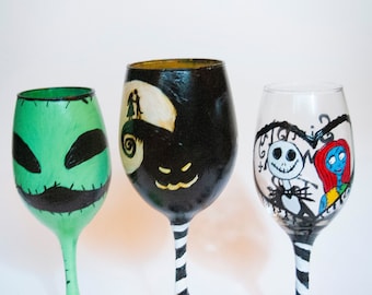Bicchieri da vino dipinti a mano ispirati all'horror / Halloween