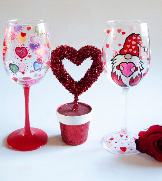 Valentine's Day Conversation Heart Hand Painted Wine Glass - Etsy