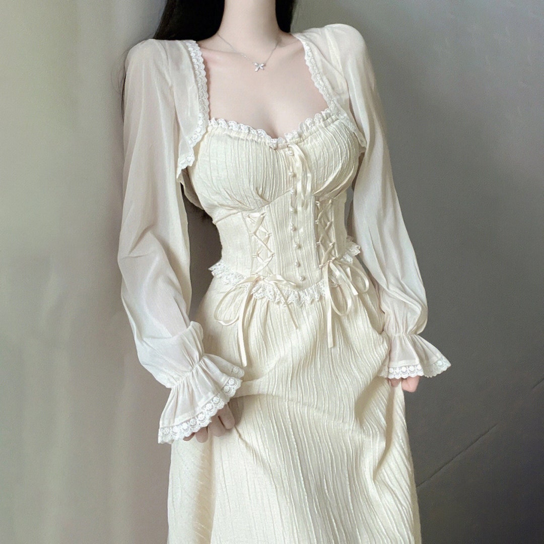 Vintage Lace Shaded Jacquard Corset Dress Fairy Dress Two Etsy UK