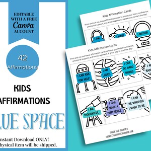Blue Space Kids Affirmationskarten, Affirmationen für Kinder, Affirmationskarten für Kinder, tägliche Affirmationen, emotionales Lernen, Stärkung des Selbstwertgefühls