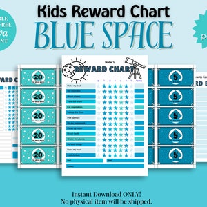 Kids Editable Space Reward Chart with Reward Bucks, Reward Bucks for Kids, Printable Kids Reward Chart, Reward System, Kids Chore Chart