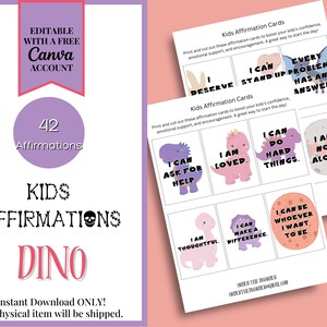Kinder Affirmationskarten zum Thema Pink Dino, tägliche Affirmationen, emotionales Lernen, Stärkung des Selbstwertgefühls - Sofort Download & Ausdruckbar