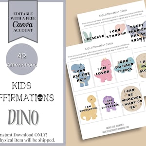 Kinder Affirmationskarten zum Thema Dino, tägliche Affirmationen, emotionales Lernen, Stärkung des Selbstwertgefühls - Sofort Download & Ausdruckbar