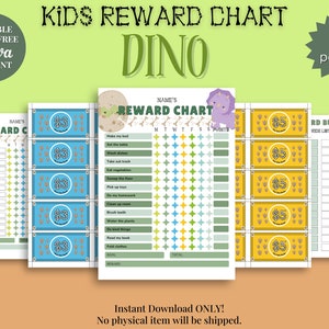 Kids Editable Dino Reward Chart with Reward Bucks, Reward Bucks for Kids, Printable Kids Reward Chart, Reward System, Kids Chore Chart