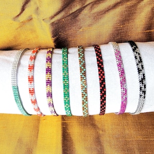 Miyuki Seed Bead Loom Bracelet, Delicate Metallic Woven Bracelet