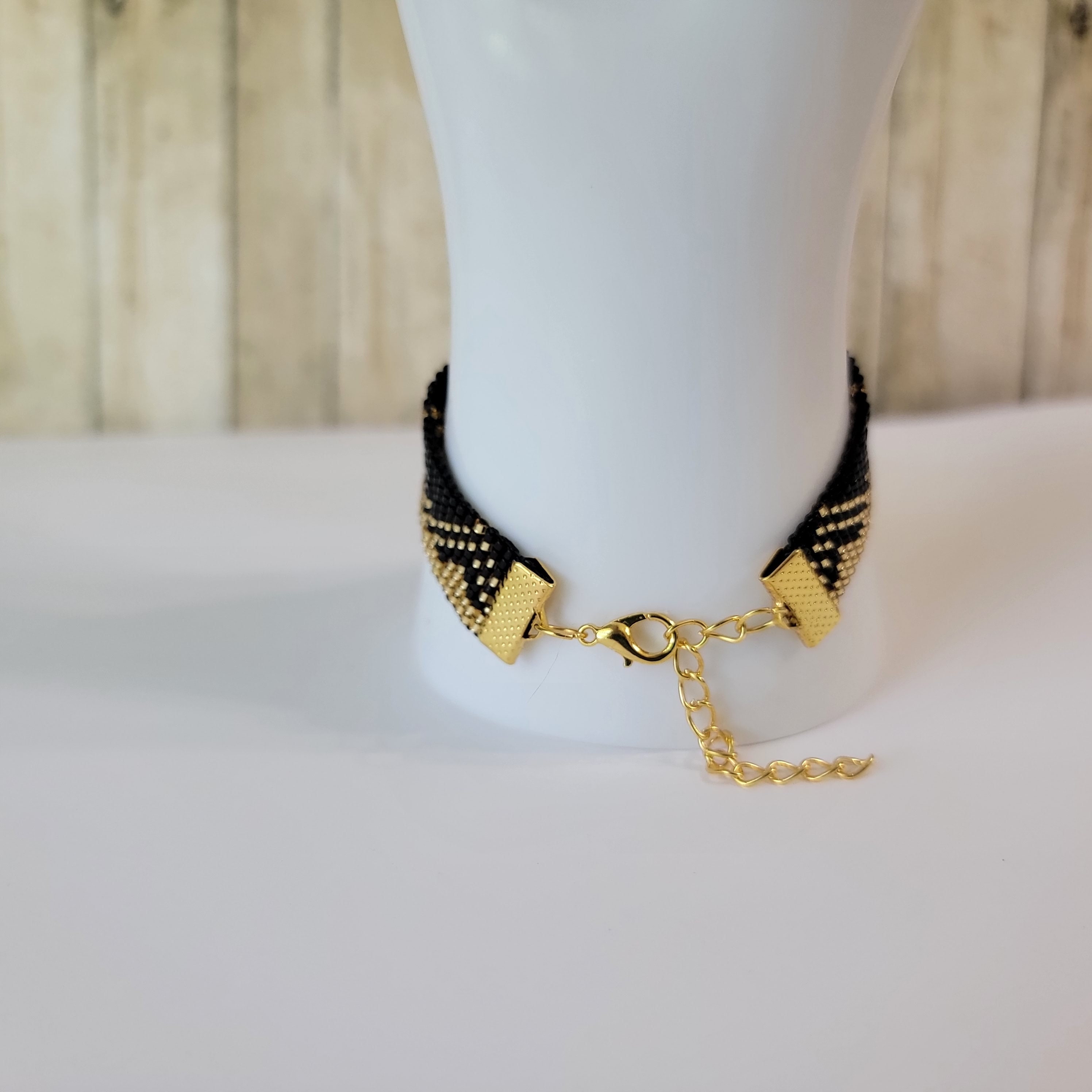 Art Deco Inspired Beaded Bracelet. Gold and Black Jewelry. Roaring 20s ...