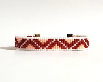 Pulsera de cuentas de semillas Miyuki - Diseño geométrico color melocotón granate