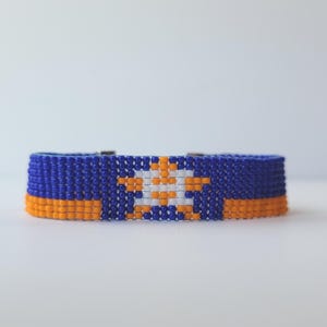 Houston Astros bracelet. Astros bracelet. Beaded jewelry. Beaded bracelet.  Baseball fan. MLB bracelet. Blue and orange. Loom bracelet