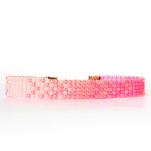 Pink Ombre Seed Bead Loom Bracelet, Woven