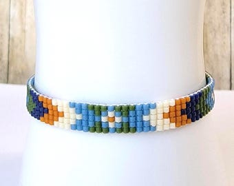 Pulsera tejida bohemia de cuentas de semillas, pulsera colorida en telar