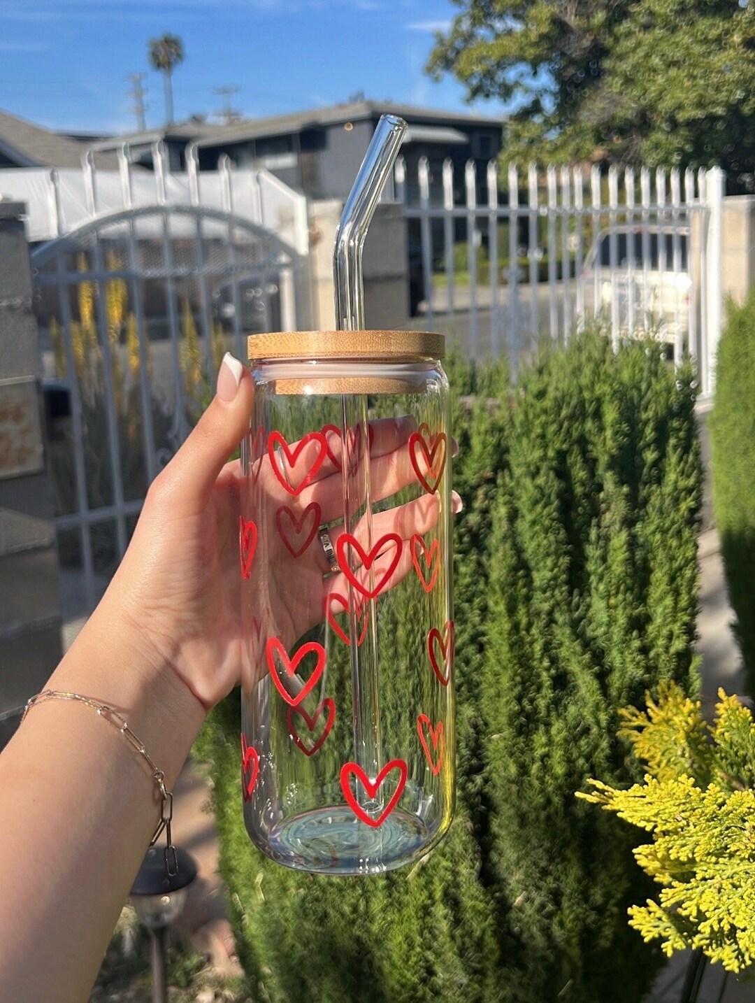 Red Hearts Glass Cups Etsy