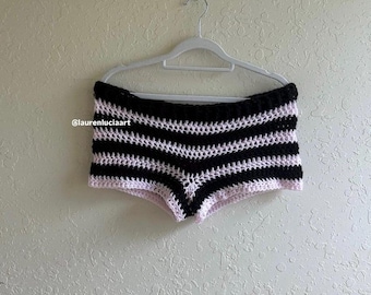 Pink & Black Striped Crochet Shorts - Handmade