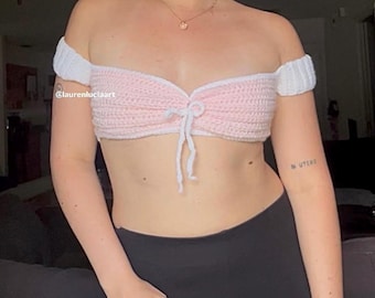 Pink And White Coquette Crochet Top - Handmade