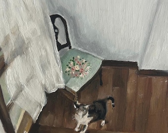 ファインアート 絵画 油絵 オリジナル5x7インチ油絵「シンプルな愛」伝統的なファインアート作品