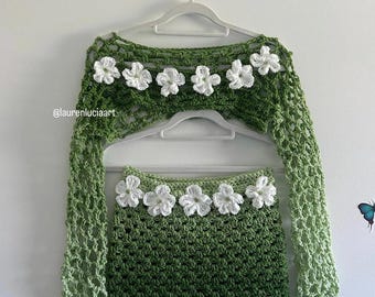 Green Flower Crochet Set - Handmade