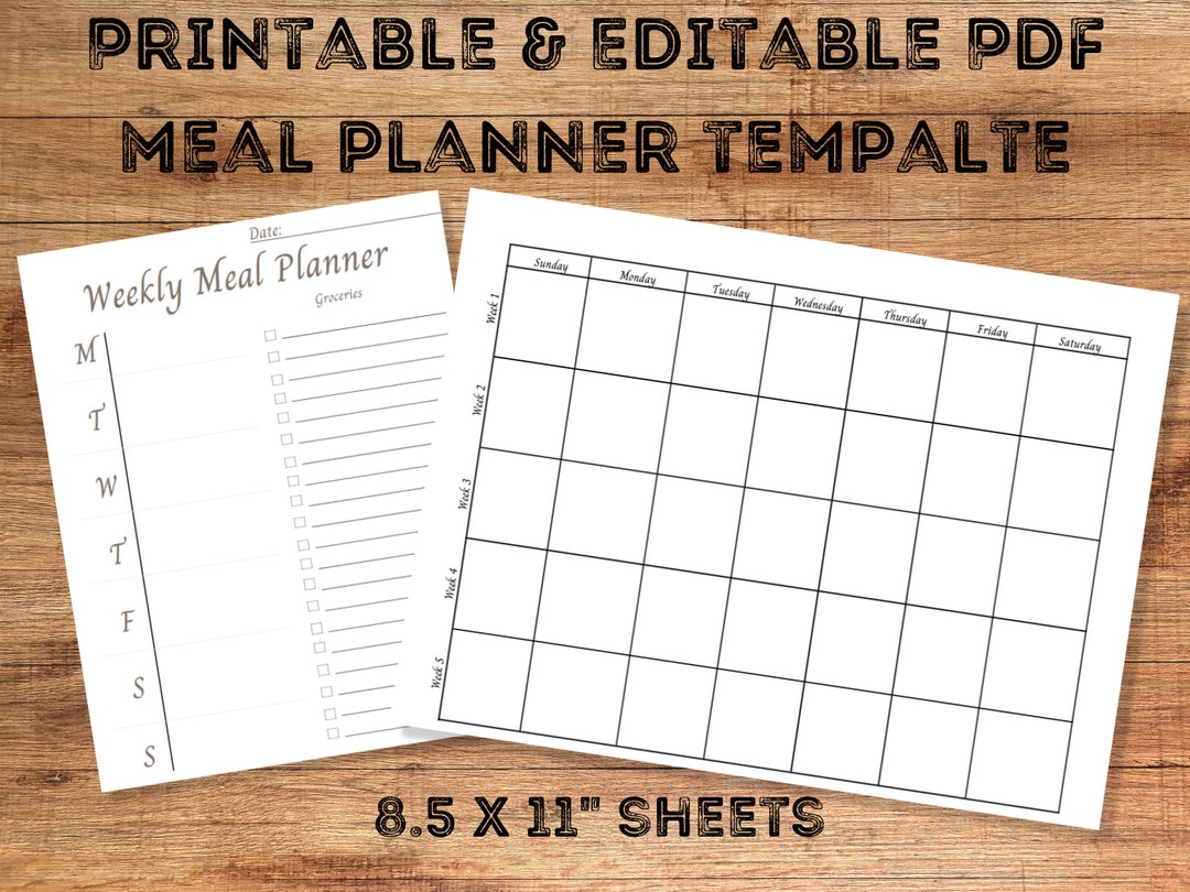 Meal Planner and Grocery List Printable Download, Printable Weekly Meal ...