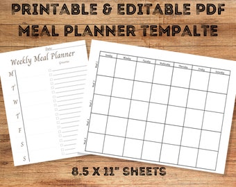 Meal Planner and Grocery List Printable Download, Printable Weekly Meal Planner, Weekly and Monthly Meal Planner