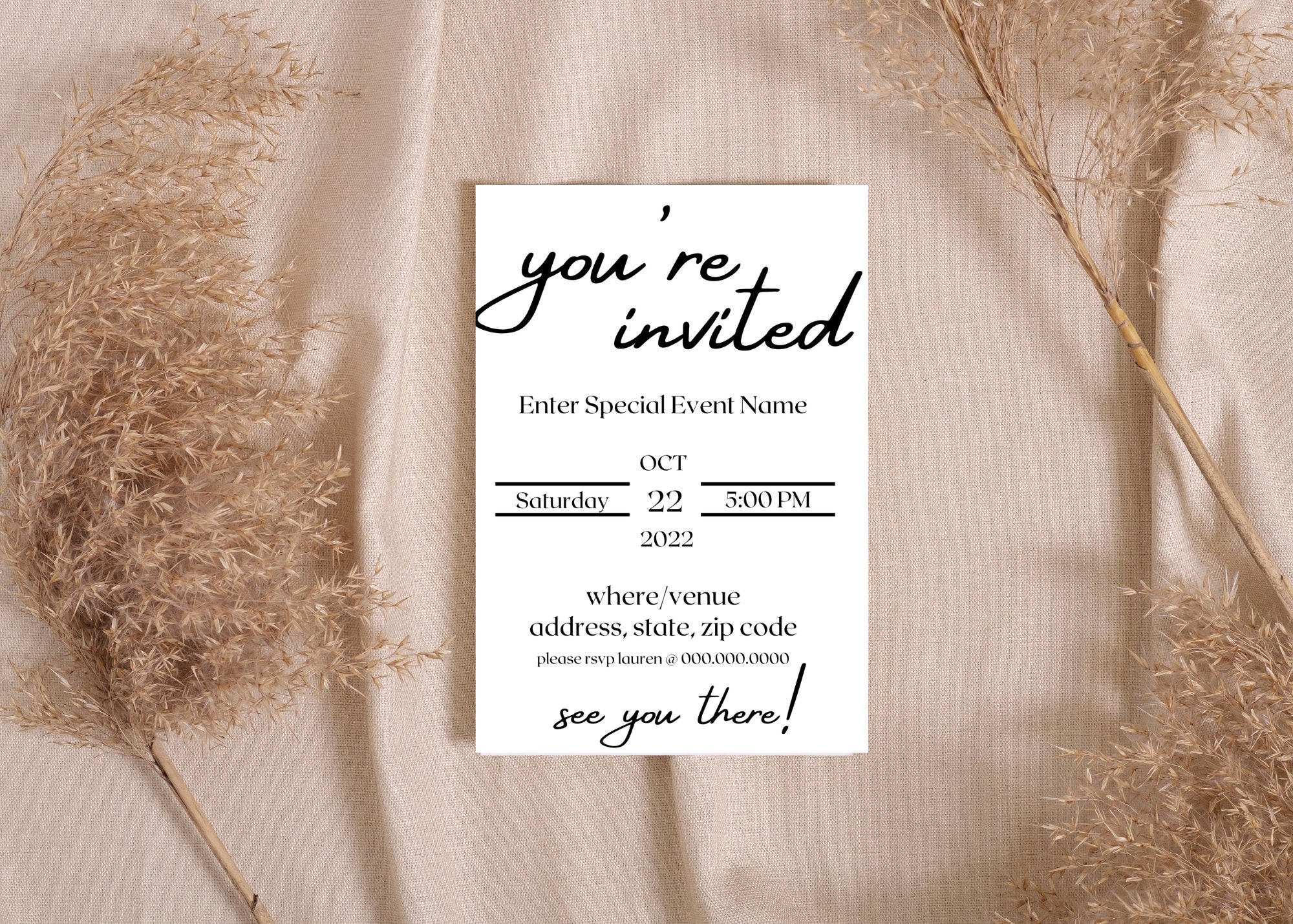 EDITABLE| You're Invited Party Invitation| Black and White Modern ...