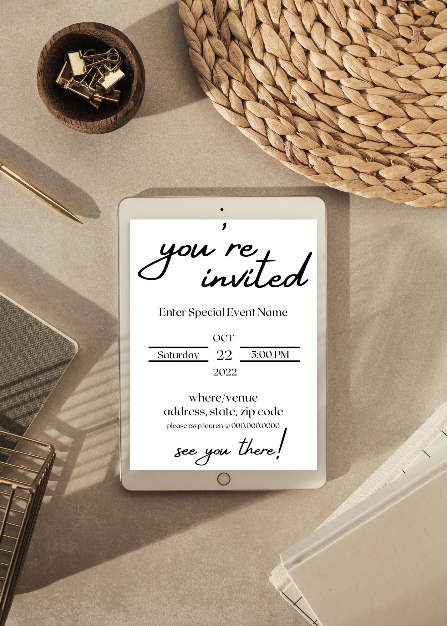 EDITABLE| You're Invited Party Invitation| Black and White Modern ...
