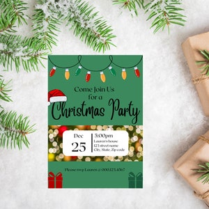 CHRISTMAS| Party Invitation| Editable| Portrait Size Green Invitation| Ready For Your Personal Touch| Edit with Canva