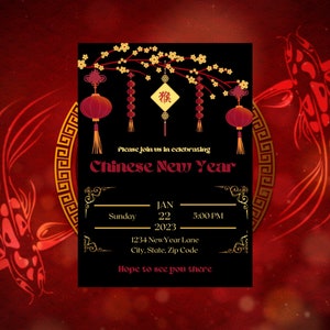 CHINESE NEW YEAR| Editable Portrait Template| Black and Red Design| Ready for your personal touch| Easy to edit with Canva
