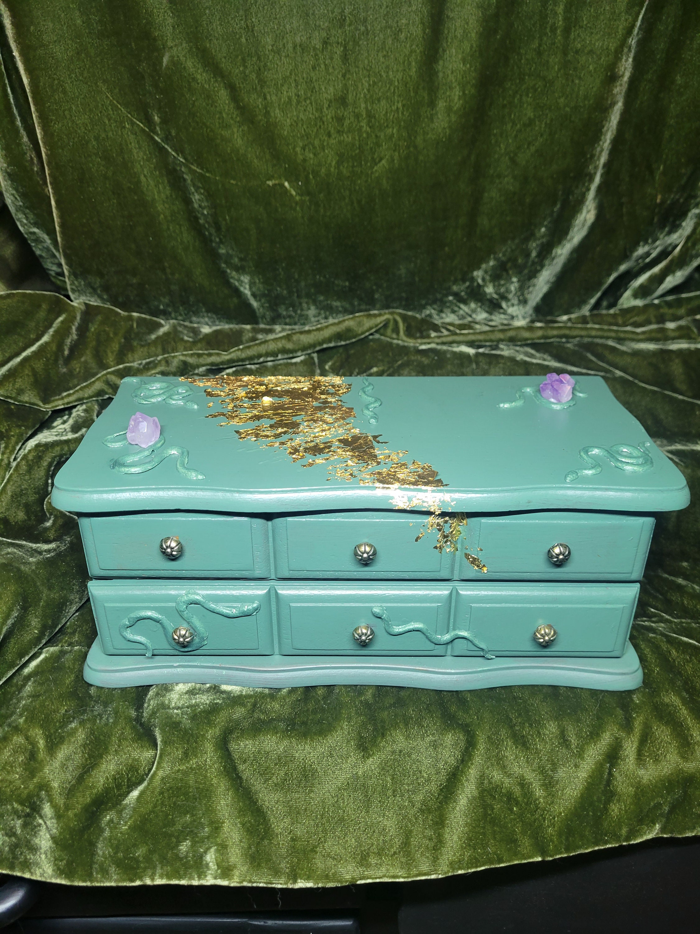 Amethyst Jewelry Box Painted Jewelry Box With Snakes Refurbished