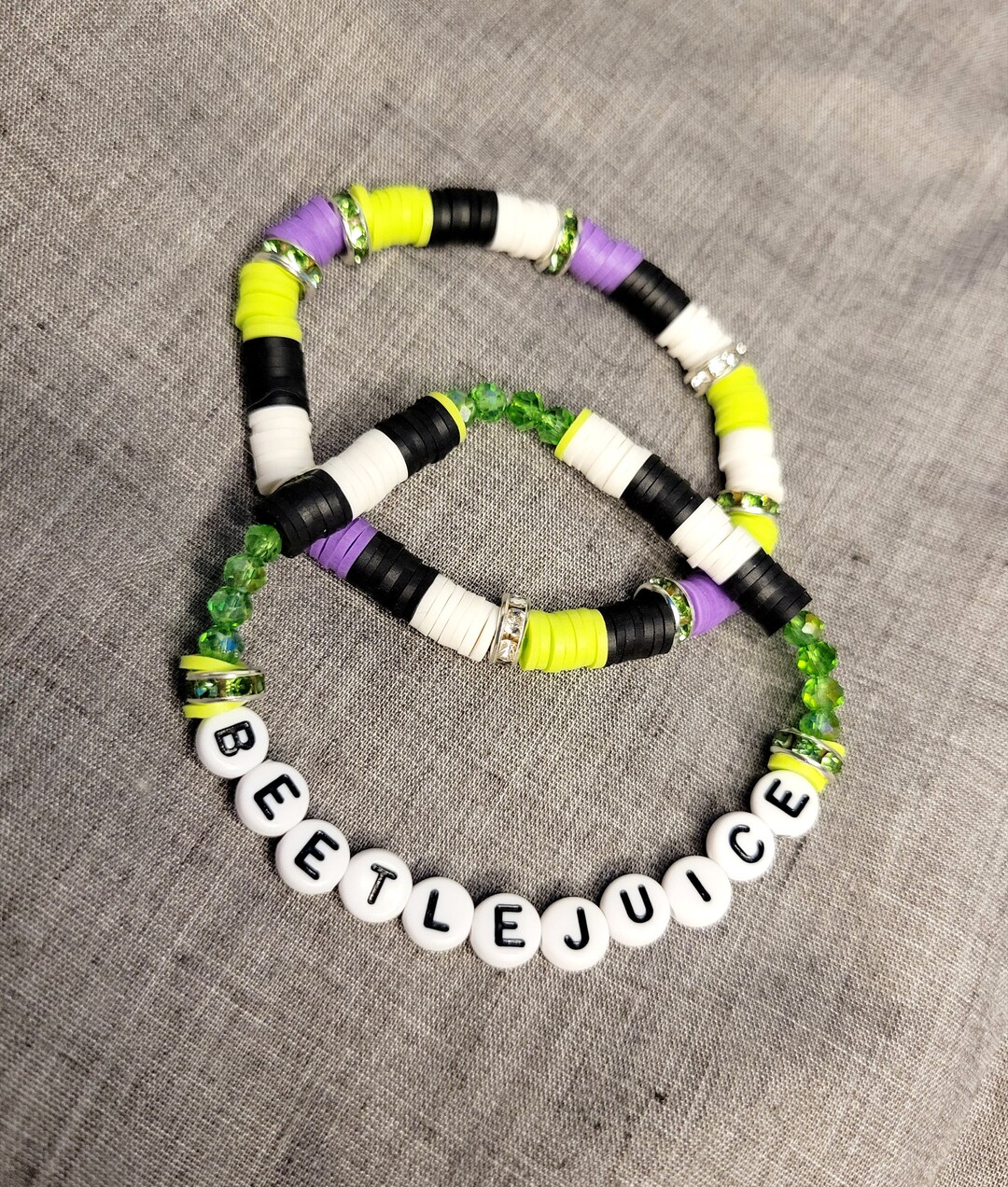 Beetlejuice Bracelet Set Green and Purple Sparkly Beetlejuice Two - Etsy