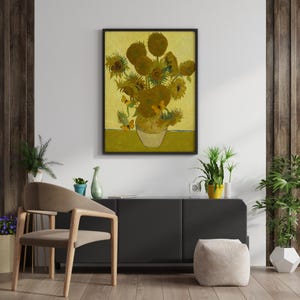 Van Gogh Sunflowers with Butterfly, Vintage Floral Wall Art Print, Impressionist Yellow Flower Painting for Living Room or Kitchen Decor