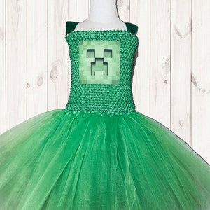 Creeper Minecraft Tutu Party Dress with Cotton Lined Top