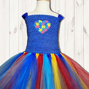 Autism Awareness Puzzle Piece Heart Tutu Dress with Cotton Lined Top