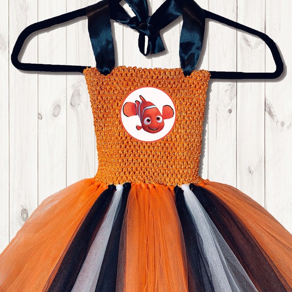 Nemo Halloween Costume Tutu Party Dress w/ Cotton Lined Orange Top