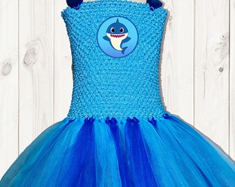 Baby Shark Tutu Party Dress with Turquoise Cotton Lined Stretchy Top Free 1st Class Shipping